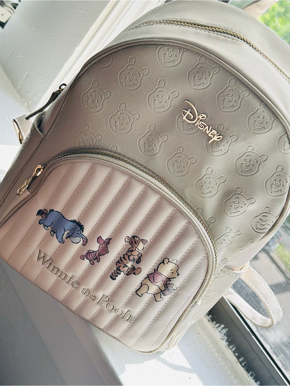 Disney Cream Winnie the Pooh Embossed Backpack with Character Front Pocket